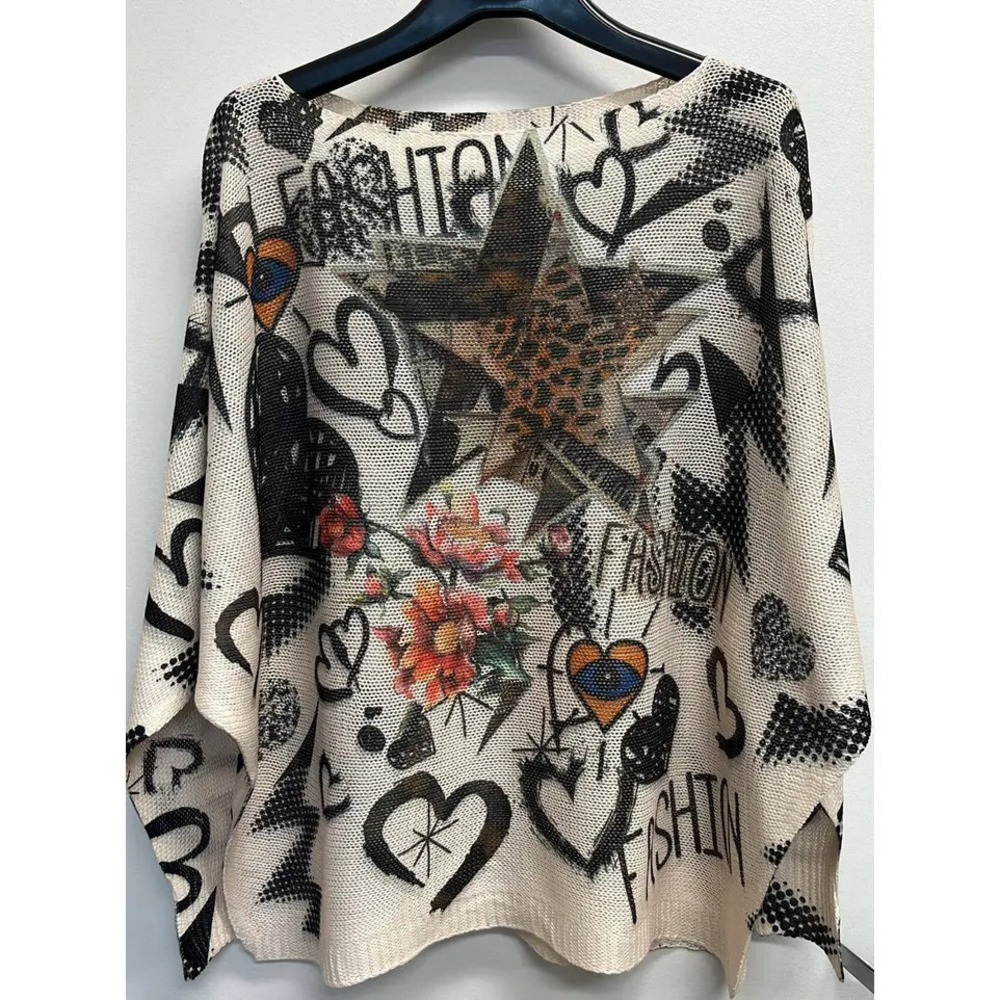 L71 Loowie Fashion Round Neck Knit Printed Sweater One Size